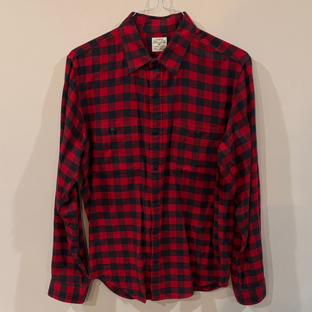 J Crew Red and Black Checkered Flannel Button Down Shirt Men's M